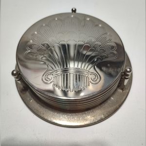 Silver plated shell engraved coaster set